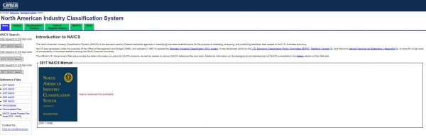 Screenshot of NAICS Code website